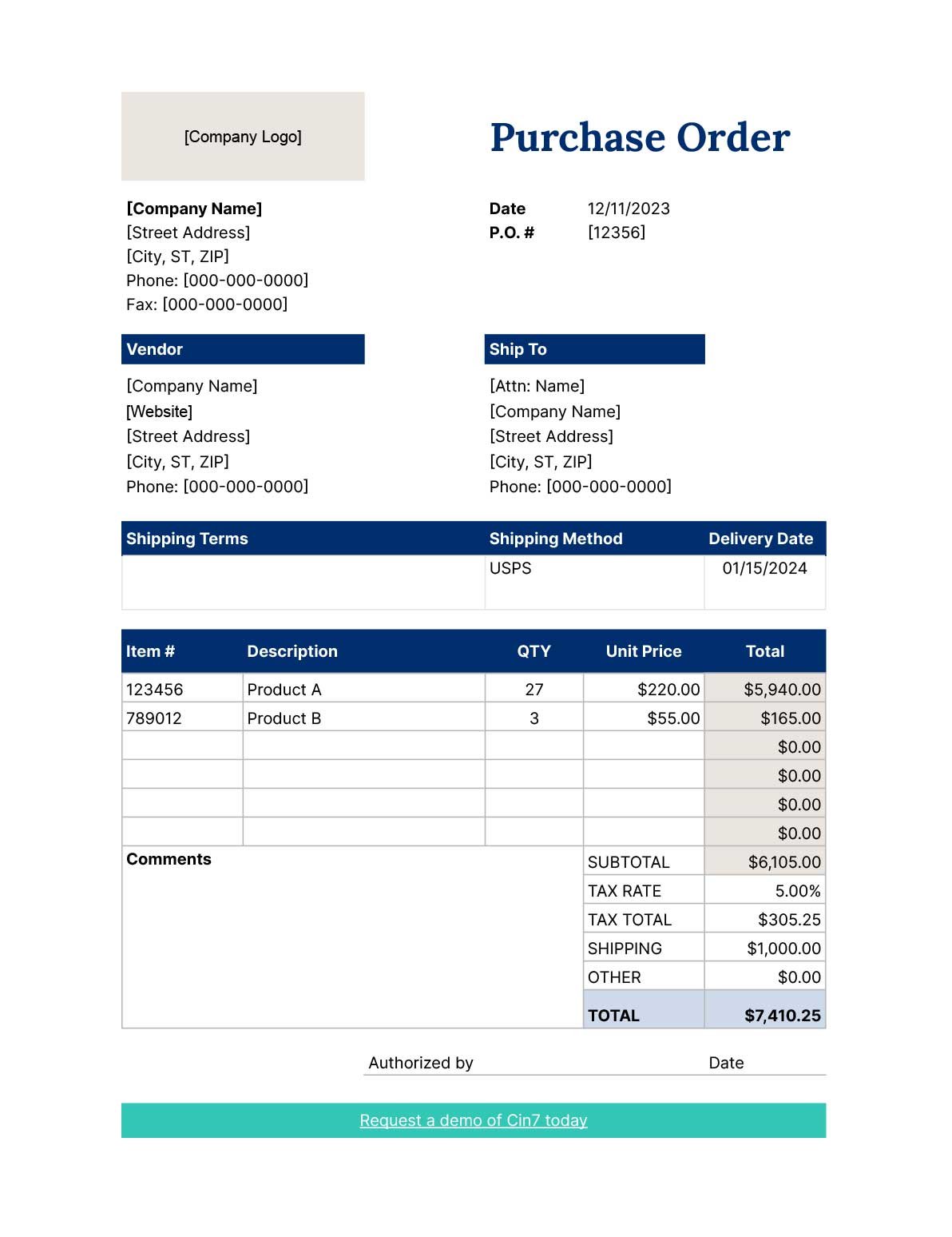 Free Purchase Order Template: Excel, PDF & More | Cin7